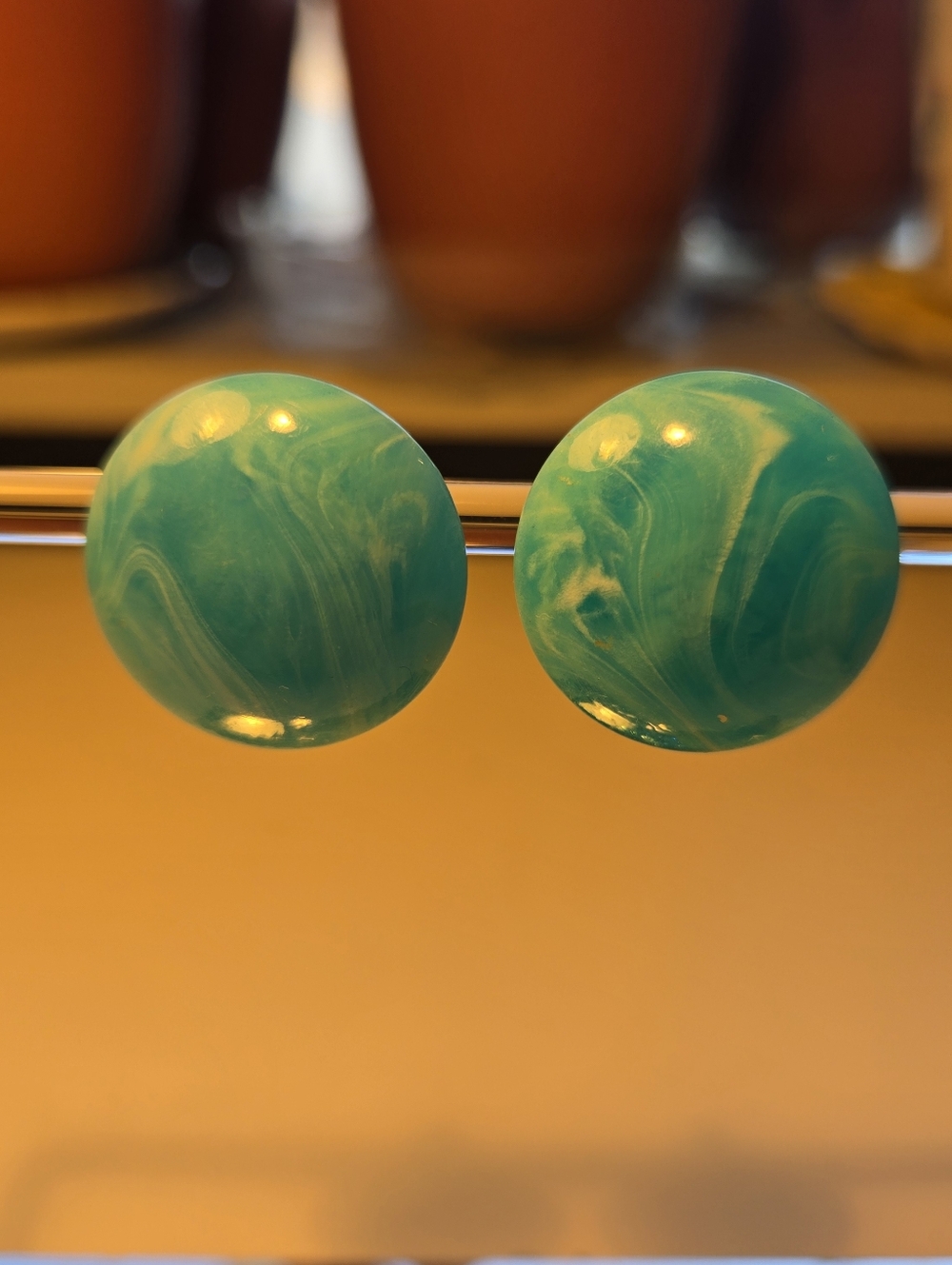 Teal Blue Swirl Round Clip On Earrings
